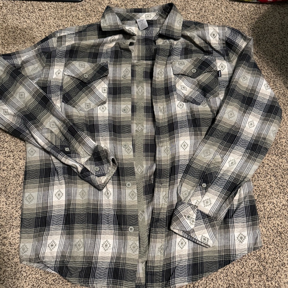 Hurley Black and Gray Plaid Casual Shirt